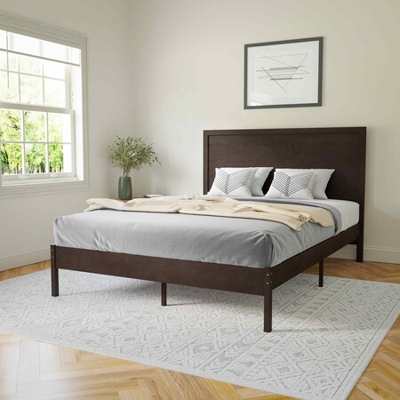 Flash Furniture DK Brown Queen Wooden Platform Bed with Headboard MG-09004QB-Q-DKBRN-GG